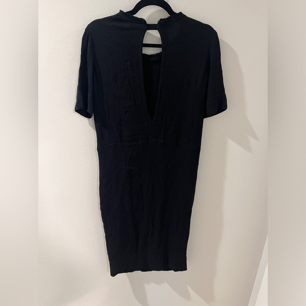 Raquel Allegra Womens Small Black Midi T Shirt Dress V-Neck Pocket Open Back 0 - Picture 4 of 5